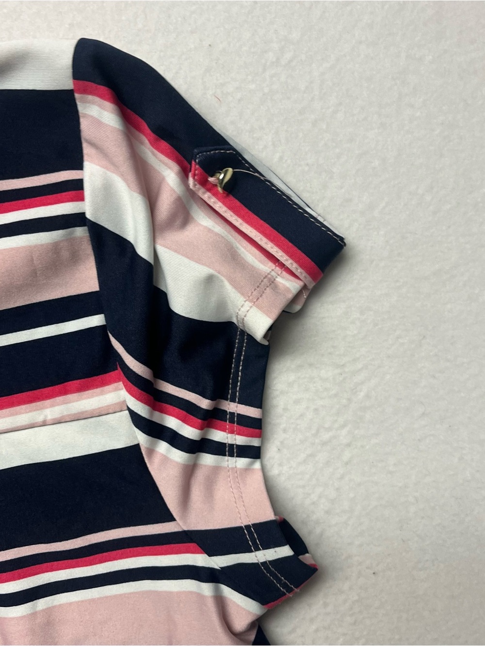 Roz & Ali Womens Pink/Blue Striped Short Sleeve Quarter Zip Top Size Large - Picture 8 of 8